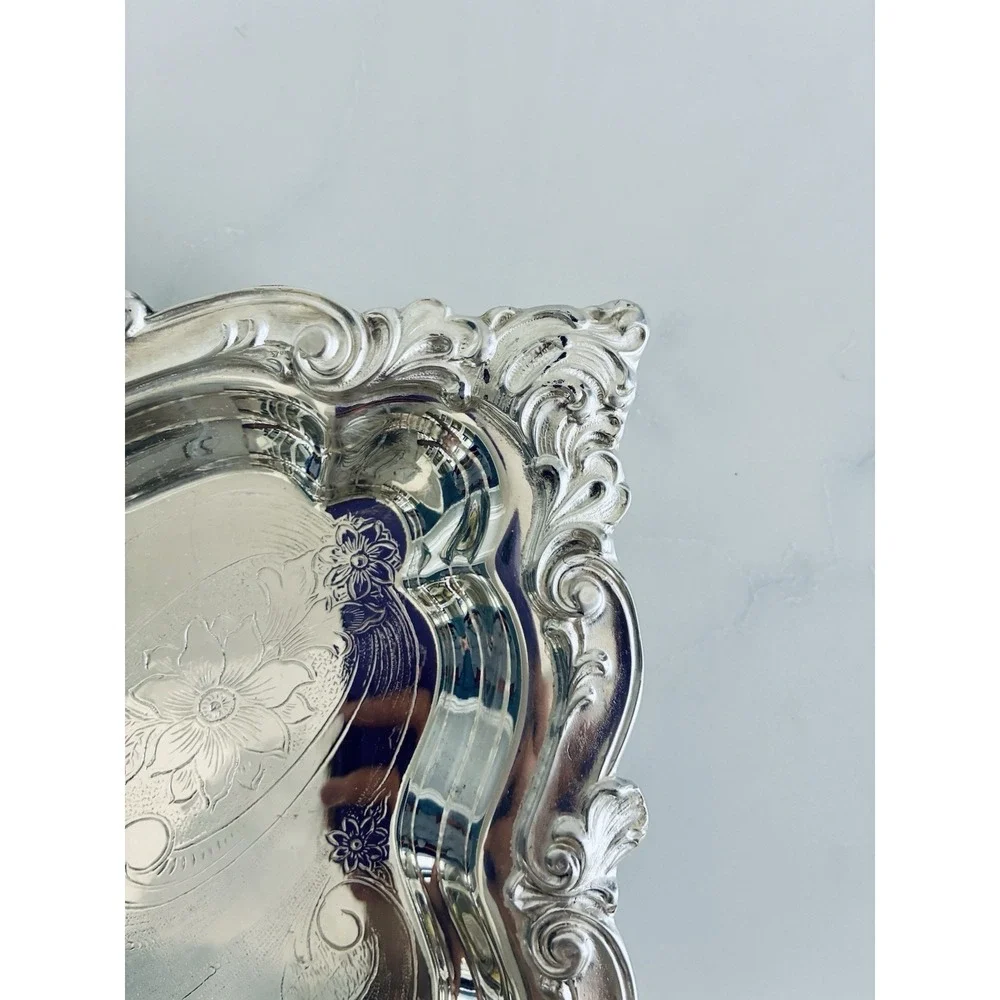 Vintage Birmingham Victorian Style Silver Plated Square Platter Trays Set Of 2